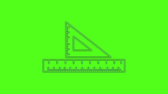 Minimalist Line Art Ruler and Set Square Animation on Green Screen Background