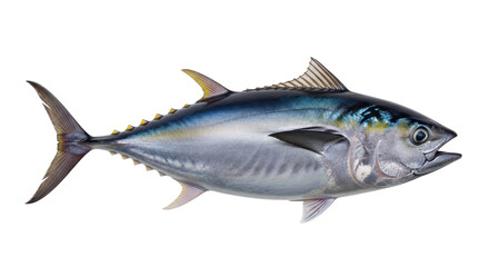 Fototapeta premium A vibrant illustration of a yellowfin tuna fish with its distinctive yellow fins and streamlined body, set against a clean white background.