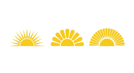 Three stylized yellow sun icons with radiating rays on a white background.