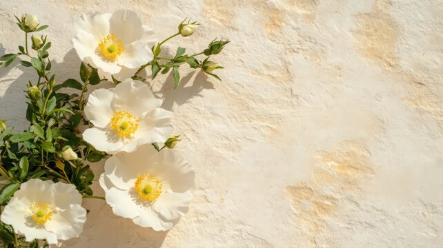 Rockrose Flower Blooms With Papery Petals Displayed On A Clean Neutral Background