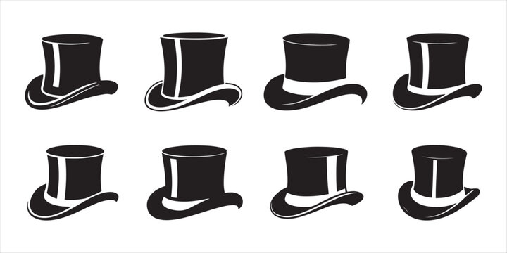 Vintage Top Hats Collection Vector Illustration Set. for Classic Style and Formal Occasions.