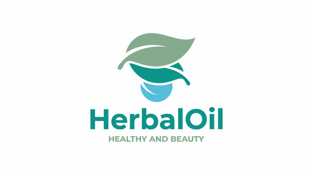 This logo image depicts a leaf hovering over a water drop, representing herbal oils and their benefits for health and beauty, encapsulating nature's essence and purity.