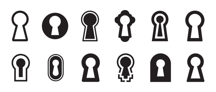 Collection of Diverse Keyhole Icons and Silhouettes Vintage and Modern Security Symbols.