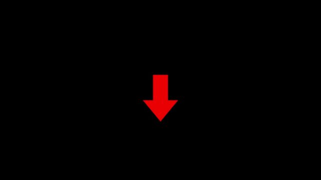 A striking digital illustration showcases a vibrant red downward pointing arrow against a solid deep black background creating high contrast high quality professional