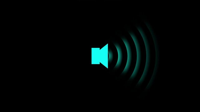 A teal speaker icon emitting sound waves against a stark black background representing audio volume or broadcasting high quality professional detailed modern
