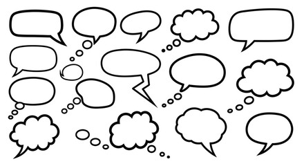 Fototapeta premium A collection of diverse hand-drawn speech and thought bubbles in various shapes and sizes.