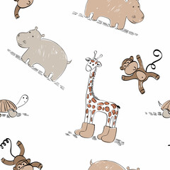 Vector seamless pattern with safari animals. Kids nursery background.