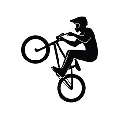 Fototapeta premium BMX Stunt in Silhouette: A dynamic silhouette captures a BMX rider executing a daring stunt, showcasing the adrenaline-pumping world of extreme sports.