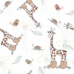 Vector seamless pattern with safari animals. Kids nursery background.