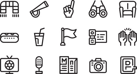 Football Soccer Fan Line Icon Set, Stadium and Supporter Elements, Editable Stroke Vector © Ahmed