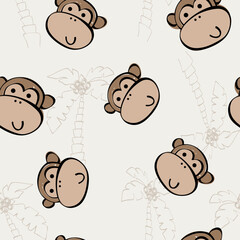 Vector seamless pattern with monkey. Kids background.