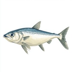 Fototapeta premium Sleek Silvery Sardine Illustration with Detailed Features and Realistic Texture on White Background