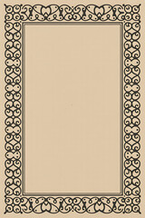 Obraz premium Classic Vintage Decorative Frame with Symmetrical Swirl and Heart-like Patterns on a Warm Beige Background for Elegant Invitations and Document Design