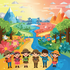 Group of Happy Children Exploring Diverse Ecosystems with Binoculars