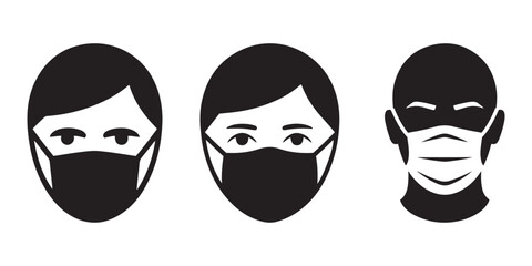 Obraz premium People Wearing Medical Face Masks Icons Set. for Public Health Safety and Contagion Prevention.