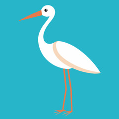 Elegant Flat Design Illustration of a White Egret or Heron Bird Standing on Blue © GOLAM ROSUL