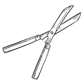 garden shears pruning tool vector line art hand drawn illustration
