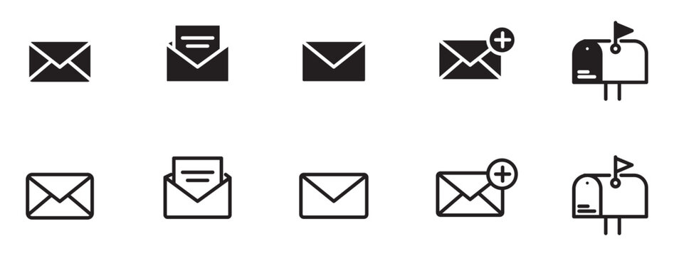 Email line icon set. Letter send, mail contact, message secure editable outline icon.