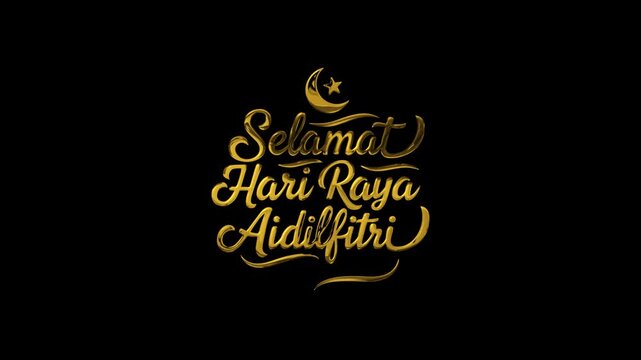 Gold Animated Selamat Hari Raya Aidilfitri Lettering. Malay translation of happy eid mubarak