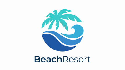 The logo features a palm tree and ocean waves, encapsulating the essence of a tropical paradise, perfect for a beach resort aiming to attract holidaymakers seeking relaxation.