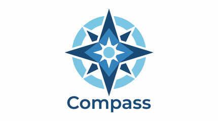 Fototapeta premium The Compass logo presents a traditional nautical star design, emphasized in shades of blue, symbolizing guidance, direction, and adventure in contemporary branding.