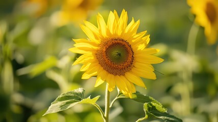 Stunning Sunflower Blooming in a Lush Green Field Under Bright Sunlight