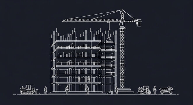 Construction Site Blueprint Building Structure.