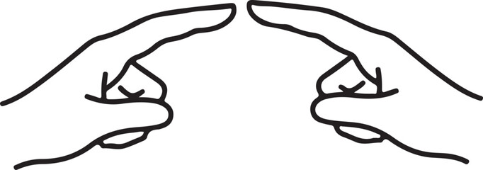 Two fingertips approaching, simple thin line vector.