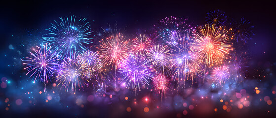 Fototapeta premium Vibrant fireworks burst in a dazzling nighttime display of light and color.