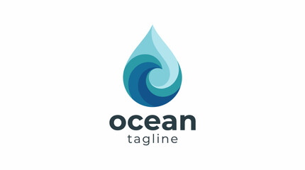 This logo creatively represents water and ocean waves through a droplet design, reflecting calmness and nature, suitable for environmental organizations or brands.