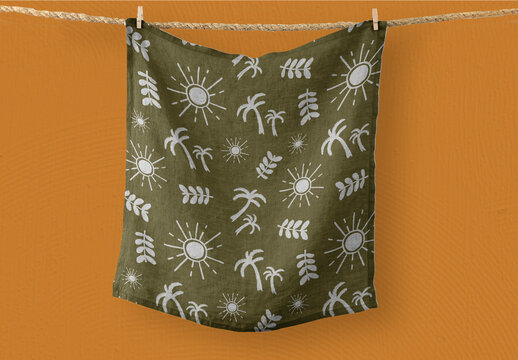 Tropical Patterned Fabric Mockup Hanging PSD