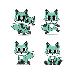 Fototapeta premium Cute cartoon fox character set in various poses on white background