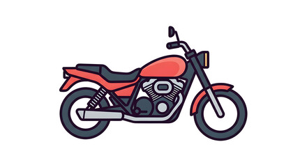Fototapeta premium A flat style side view of a red motorcycle with a detailed engine