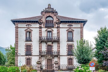 Fototapeta premium Paularena Palace Historic Mansion in Elizondo, Navarra, Spain, Indiano Style Architecture