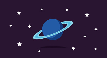 Blue planet with ring in the dark space with stars. © Abhinaya Project