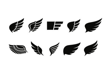 Fototapeta premium Collection of diverse black wing silhouettes isolated on a clean white background for graphic design use