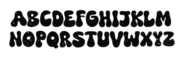 Retro bubbly alphabet letters with grunge texture isolated on transparent background © Md