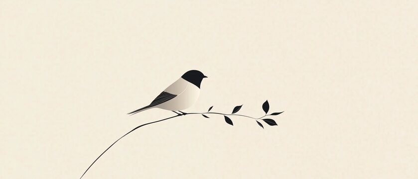 Elegant minimalist sparrow perched on a branch artistic illustration calm environment close-up viewpoint
