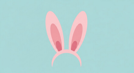 Fototapeta premium Pink bunny ears headband on a light blue background festive accessory for parties and celebrations
