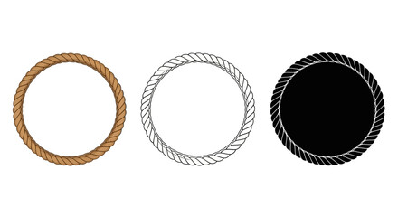 Three circular rope frames: one brown, one outline, and one solid black © emiloo