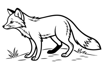 Obraz premium Single cute tiny fire fox coloring book page, one large centered object only, black and white vector line art, bold clean outlines, no shading, no grayscale, no background, white background only, prin