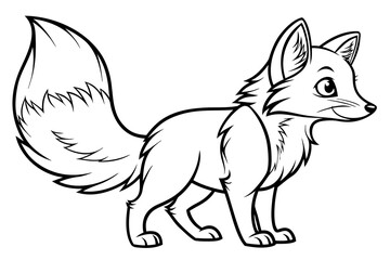Obraz premium Single cute tiny fire fox coloring book page, one large centered object only, black and white vector line art, bold clean outlines, no shading, no grayscale, no background, white background only, prin