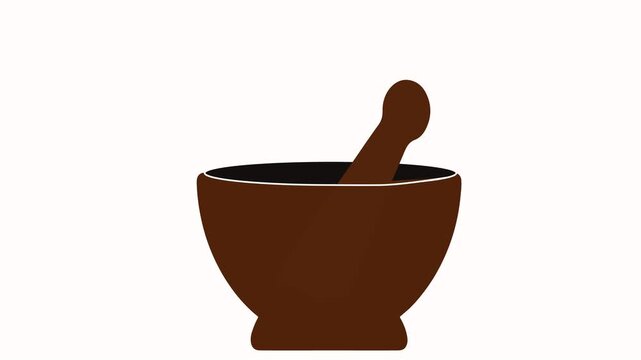 A traditional herbal mortar and pestle on a plain white background, showcasing a simple brown color scheme and classic design.