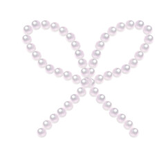 Illustration of natural white pearls in ribbon form for luxury jewelry accessories, bracelets, necklaces, rings, earrings. Jewelry, fashion, beauty.