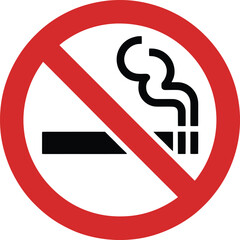 No smoking sign icon prohibition symbol with cigarette and smoke in red circle with diagonal line