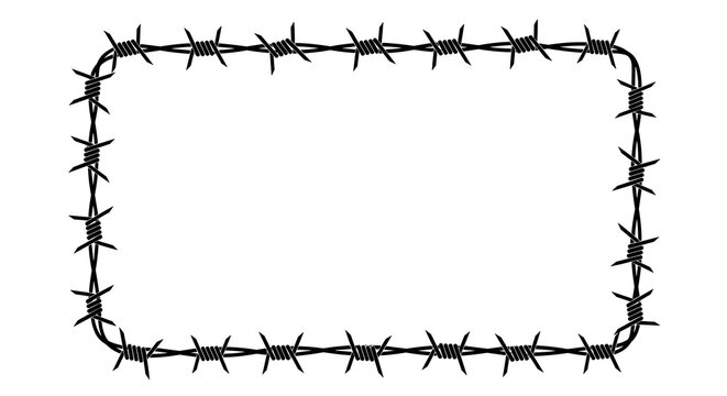 Barbed Wire Rectangle Frame for Western, Rustic, or Boundary Designs - Black Silhouette Vector Border with Sharp Prickles for Security, Danger, and Texture Overlays