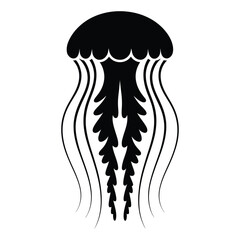 Jellyfish floating with tentacles trailing Vector, Silhouette, Illustration