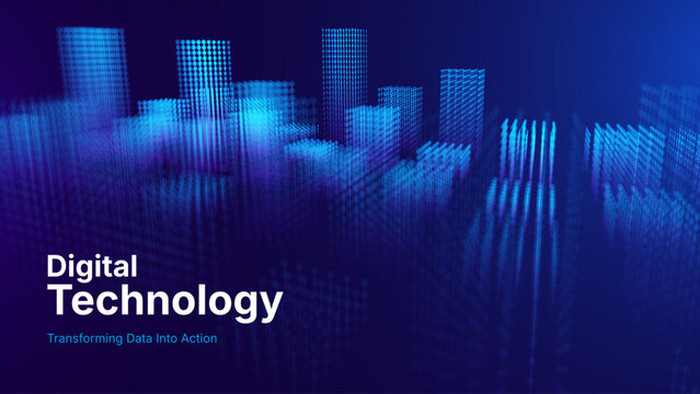 AI-Powered Urban Infrastructure With Glowing Data Points Forming a Modern Cityscape. Future Investment Concept With Abstract Blue City Lights and Digital Transformation. Vector Illustration.