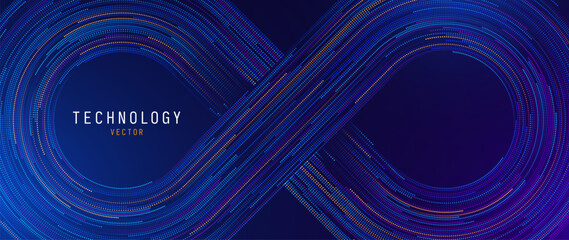 High Tech Particle Wave With Electric Blue and Purple Glow. Flowing Data Streams and Neural Connections Futuristic Technology Backdrop. Vector Illustration. © ec0de