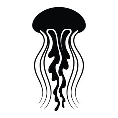 Jellyfish with tentacles curved Vector, Silhouette, Illustration